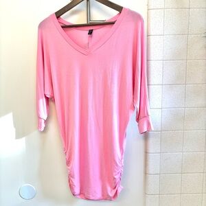 Made by Johnny Pink V-Neck Ruched Women's Tunic